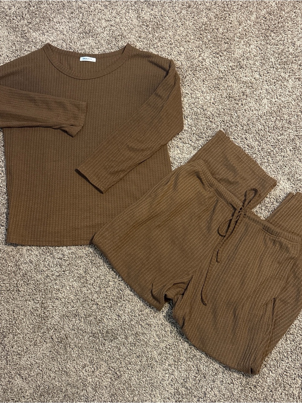 Waffle-Knit Lounge Set — Brown